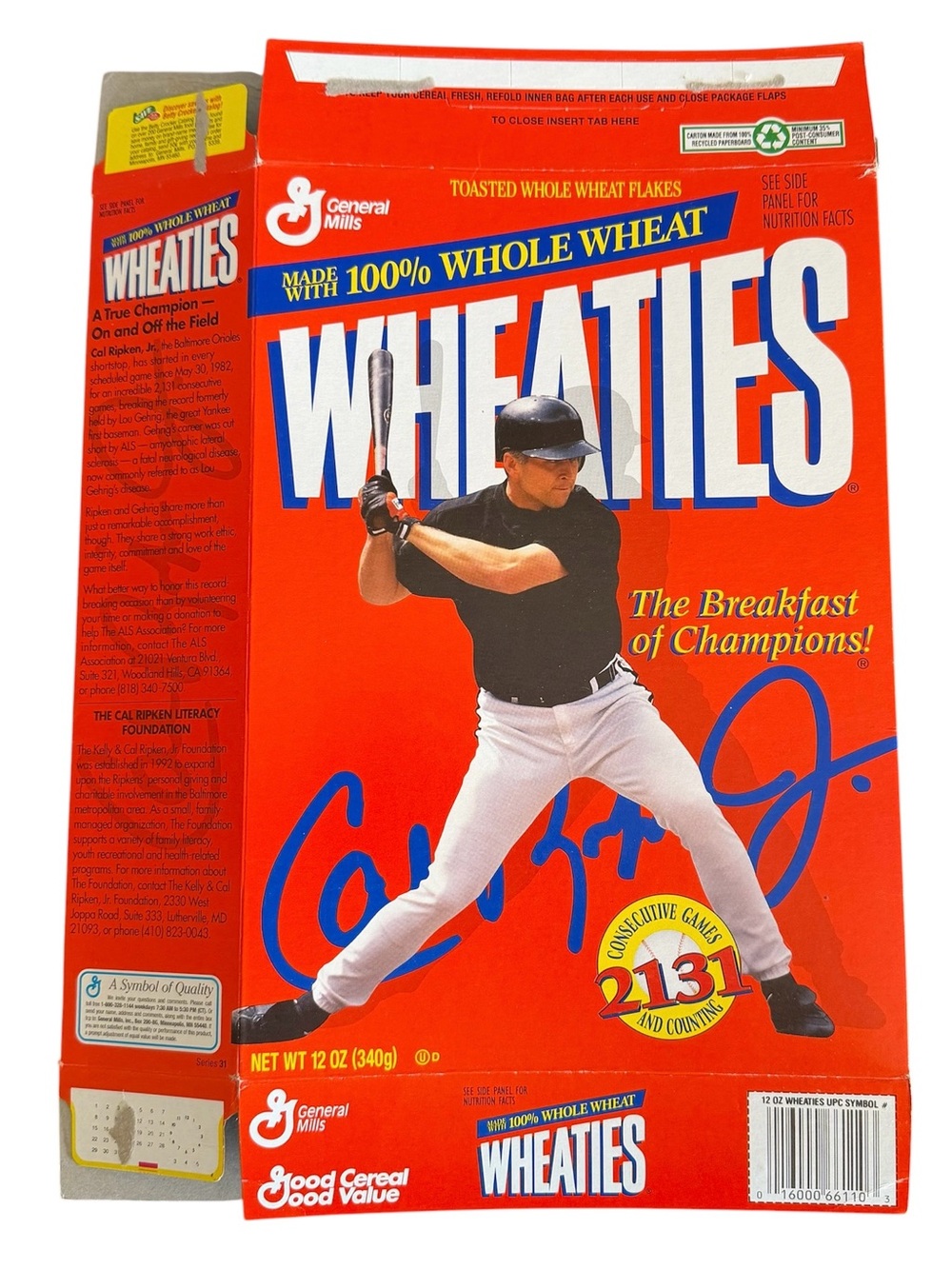 General Mills Wheaties Cal Ripken Jr Baltimore Orioles Vintage Flat Box Baseball